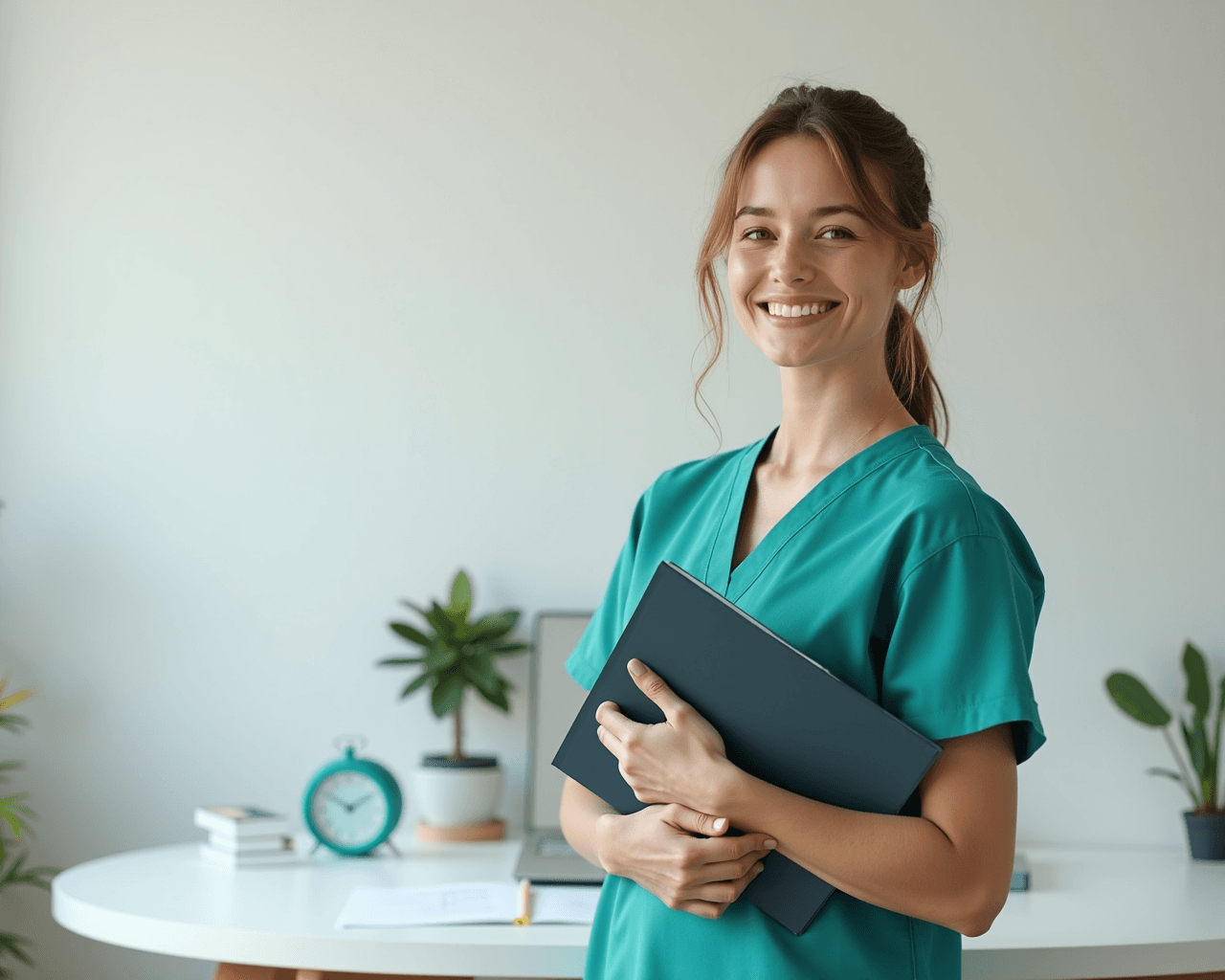 Independent nurse ready to leave her paperwork behind