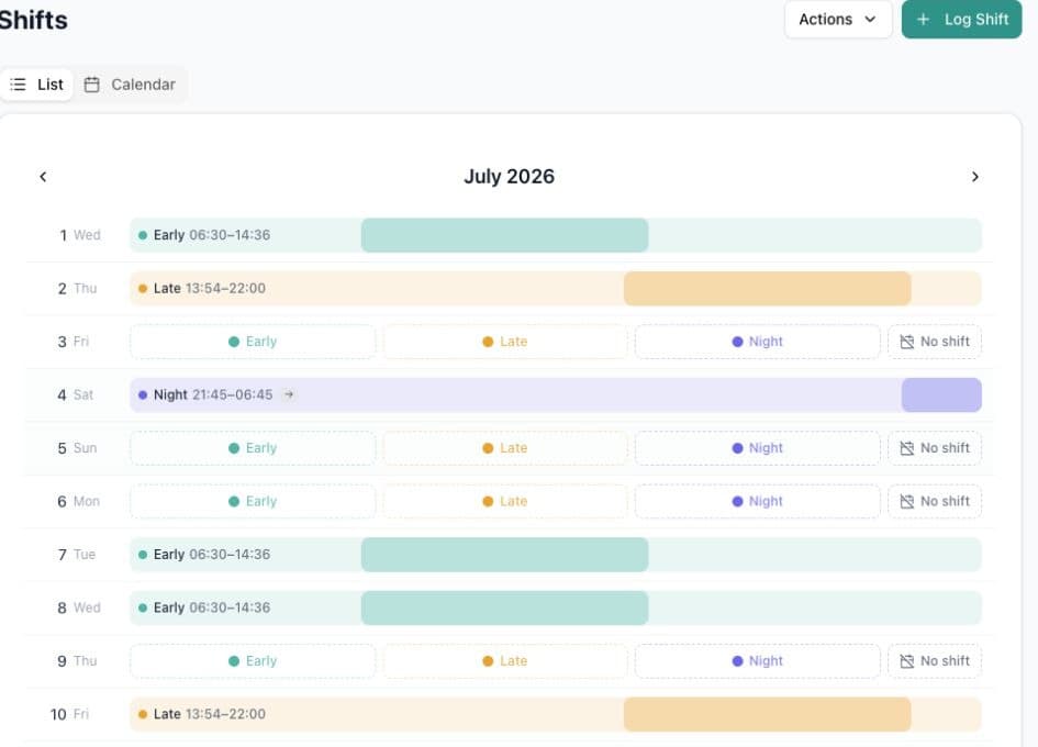A color-coded demonstration timesheet in EasySheets